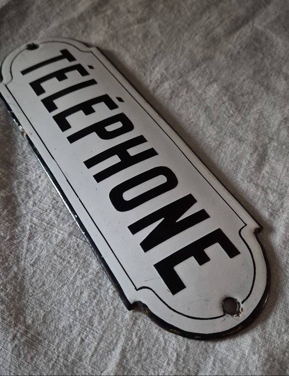 Black And White Enamel "telephone" Sign -photo-2