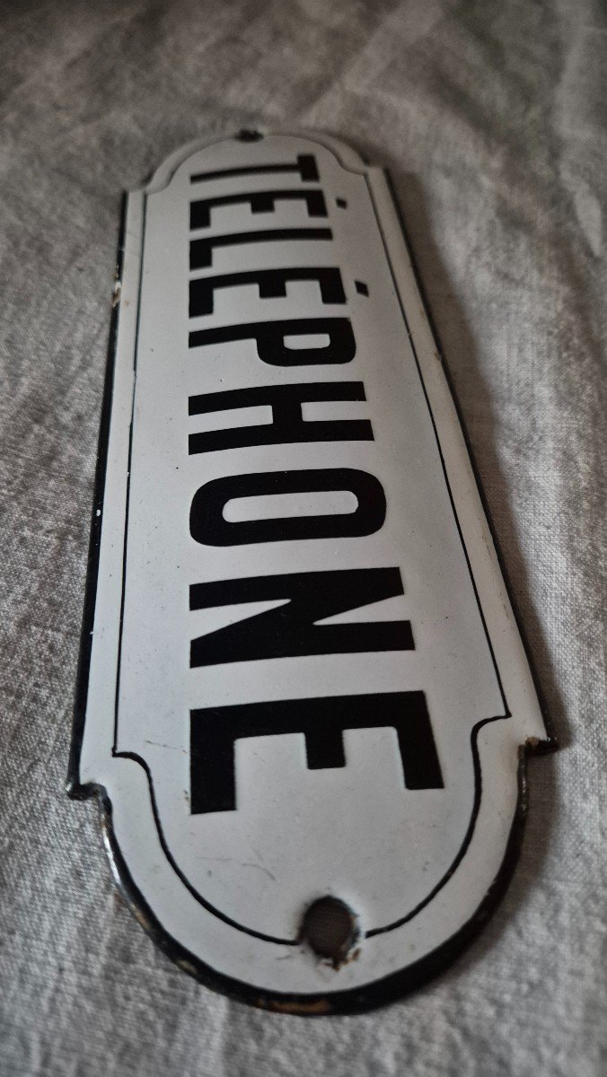 Black And White Enamel "telephone" Sign -photo-3