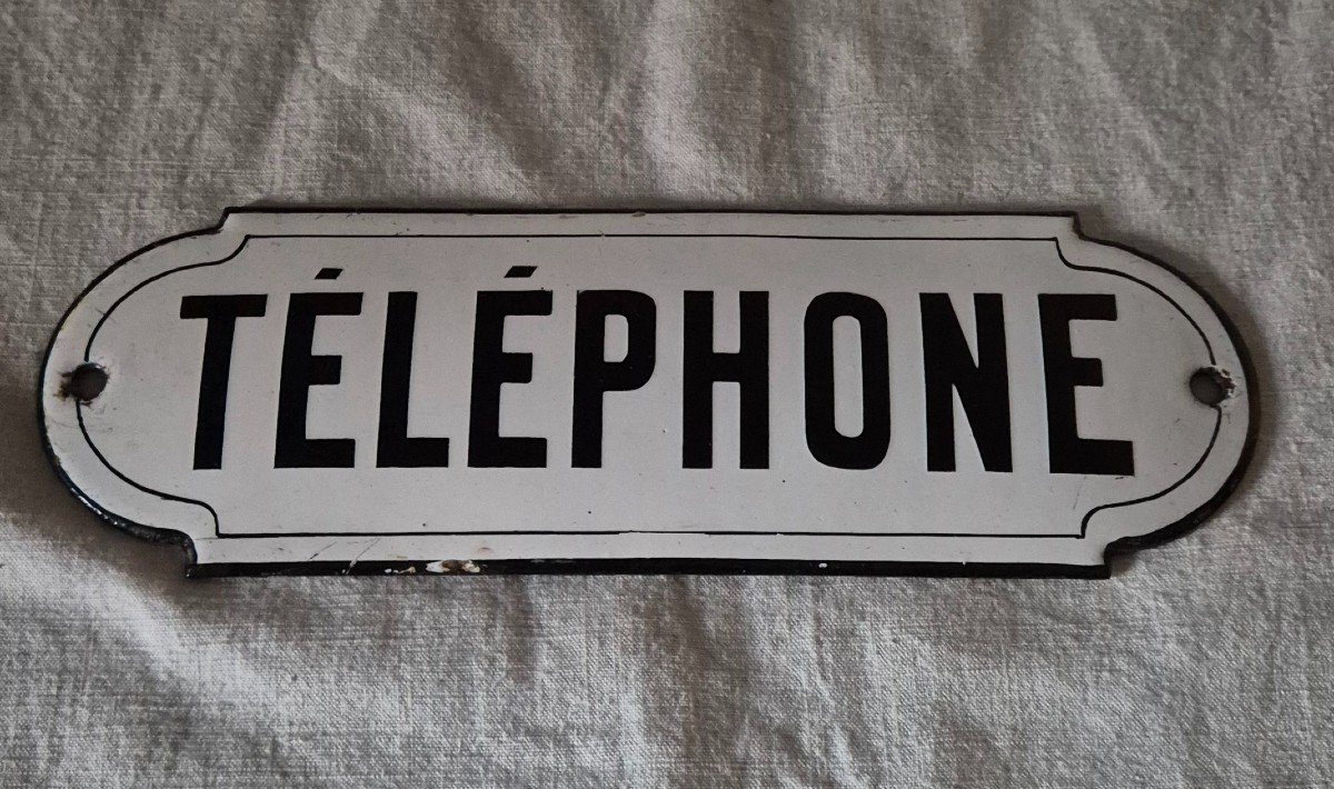 Black And White Enamel "telephone" Sign 