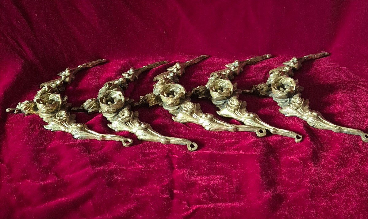 Set Of Five Decorative Rose Friezes In Gilt Bronze -photo-5