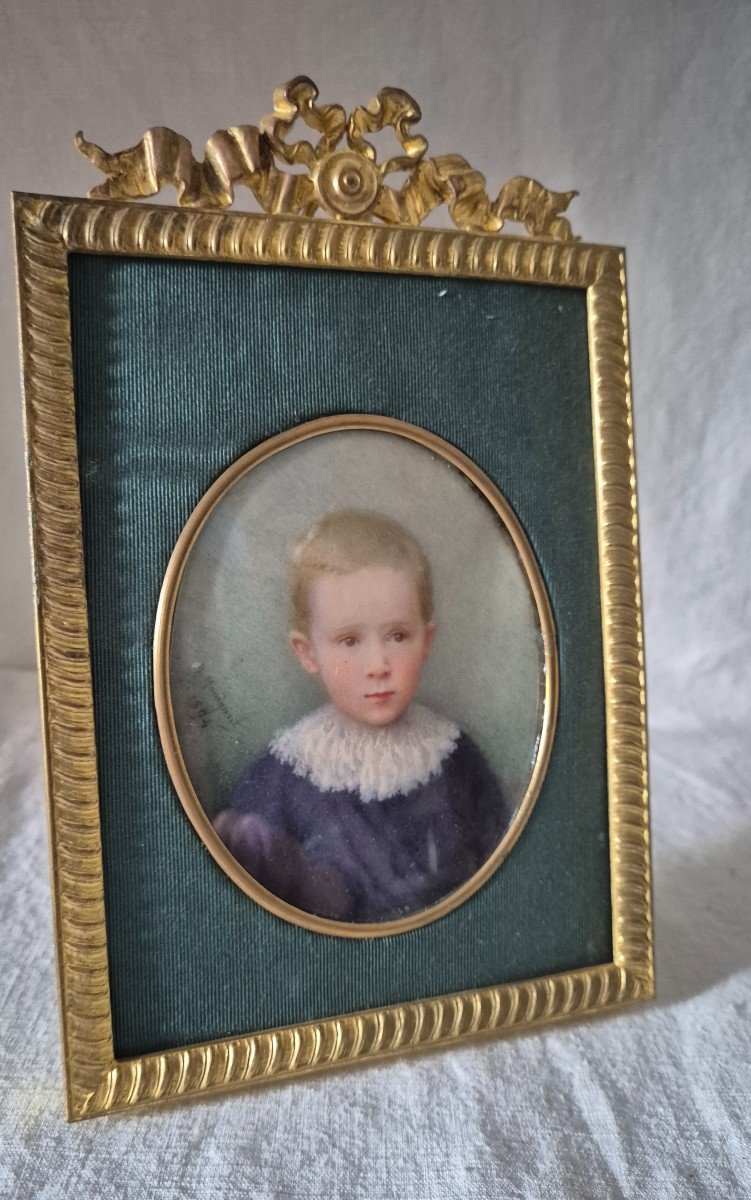 Miniature Painted Little Boy On Ivory By M Manigant 1894-photo-4