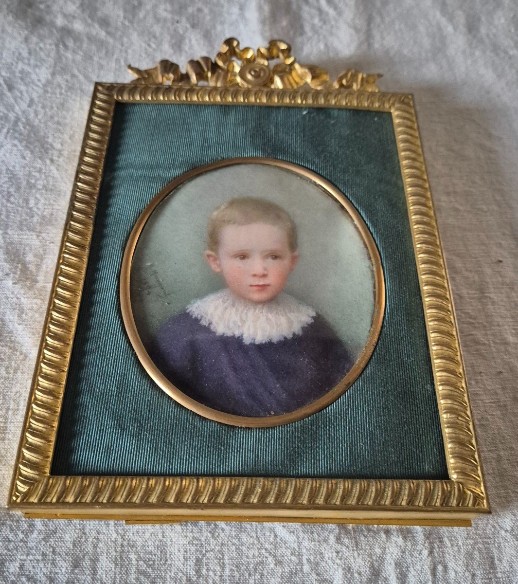 Miniature Painted Little Boy On Ivory By M Manigant 1894-photo-2