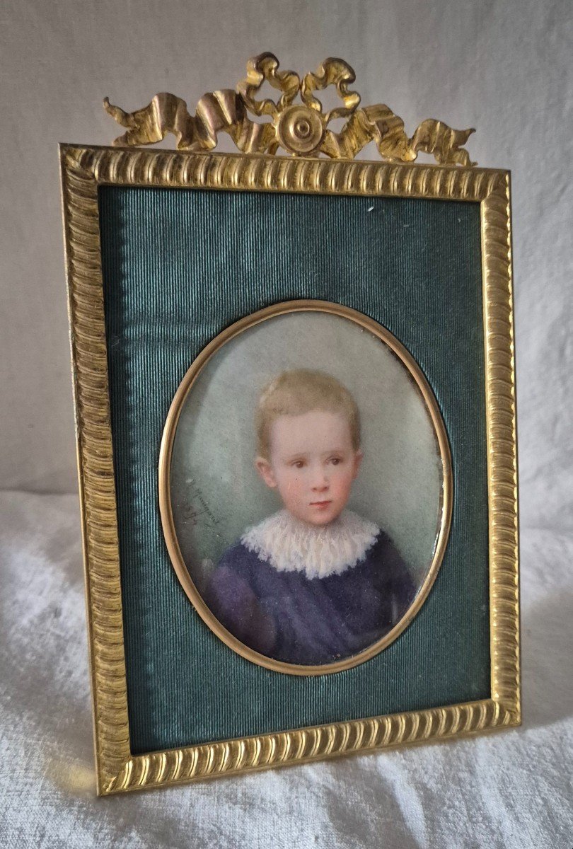 Miniature Painted Little Boy On Ivory By M Manigant 1894