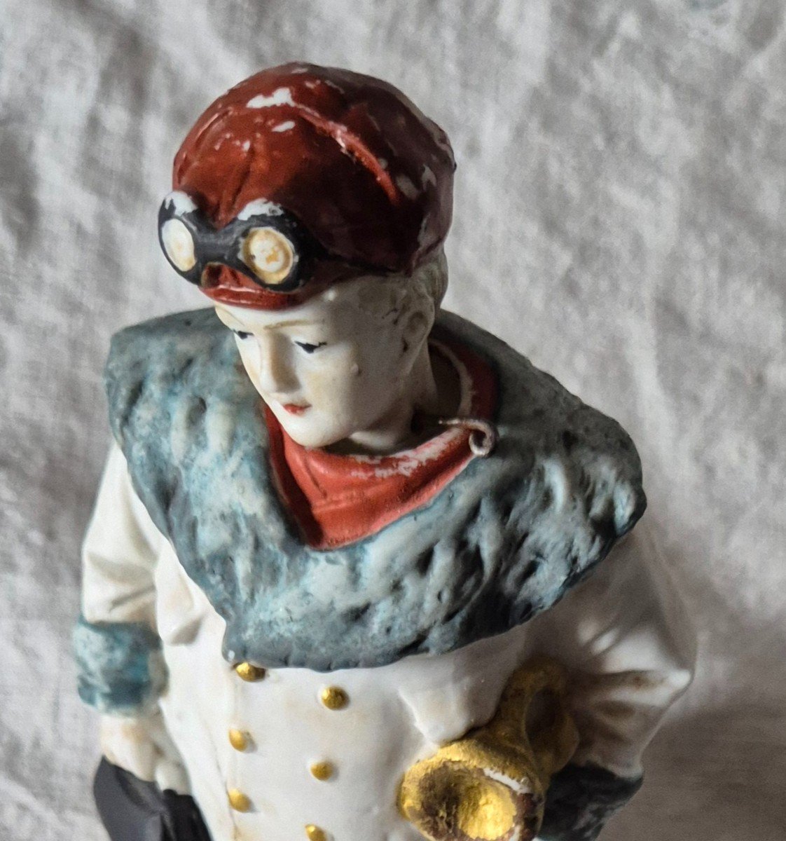 Figure De Pilote d'Aéropostale à Tête Basculante En Biscuit De Porcelaine -photo-4