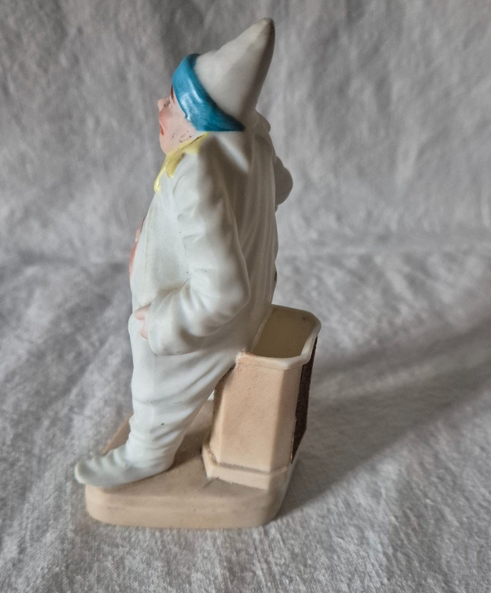 Funny Clown Figure In Polychrome Pyrogenic Biscuit Porcelain Match Holder -photo-2