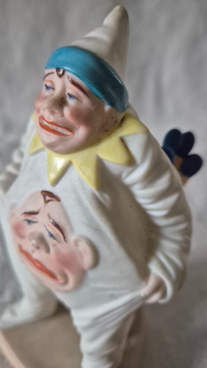 Funny Clown Figure In Polychrome Pyrogenic Biscuit Porcelain Match Holder -photo-3