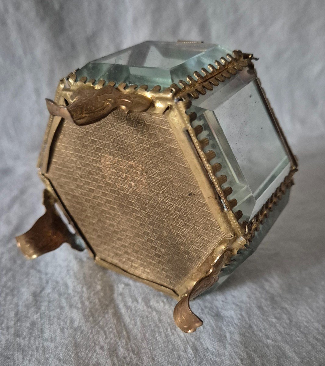 Hexagonal Glass And Bronze Jewelry Box Pomponne Gilded -photo-4