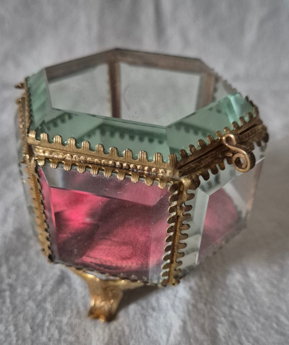 Hexagonal Glass And Bronze Jewelry Box Pomponne Gilded -photo-3