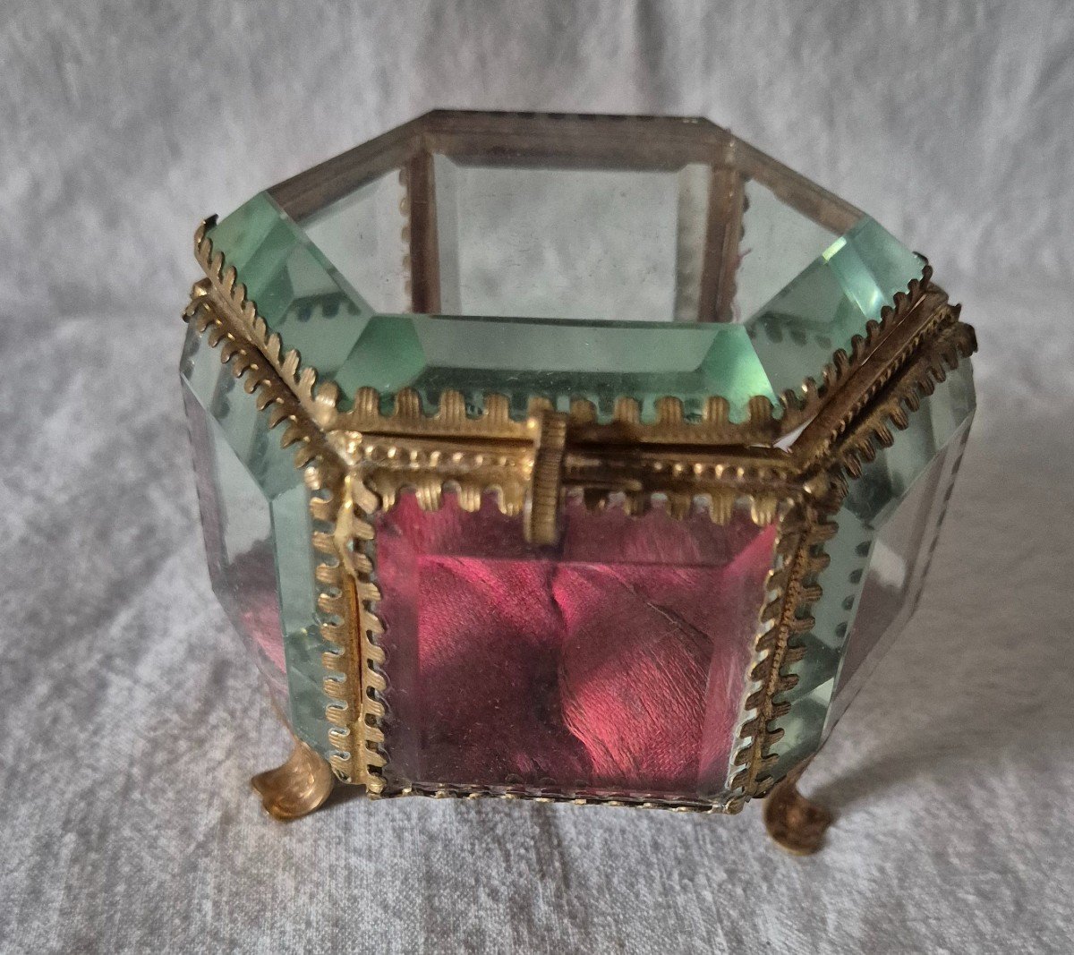 Hexagonal Glass And Bronze Jewelry Box Pomponne Gilded 