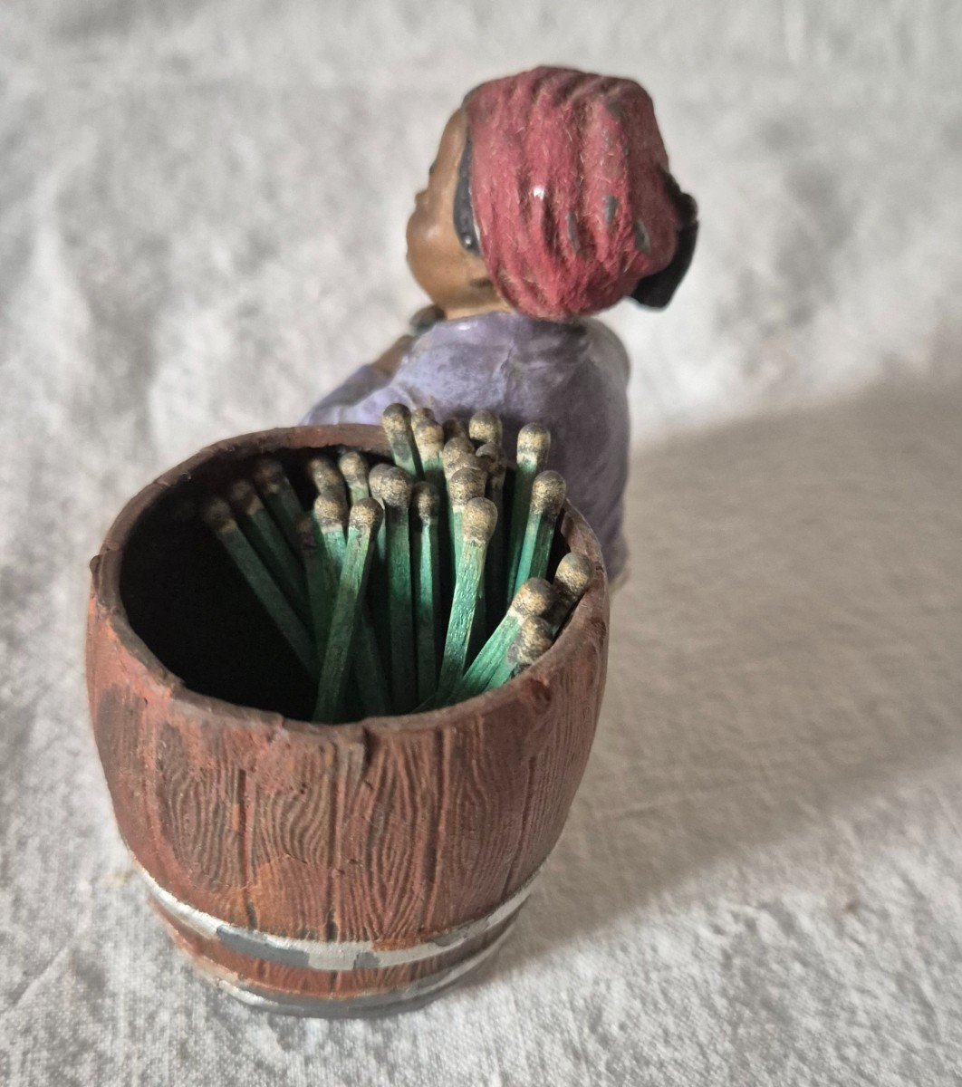 Orientalist Subject Boy Seated Beside A Barrel Forming A Pyrogenic Match Holder -photo-3