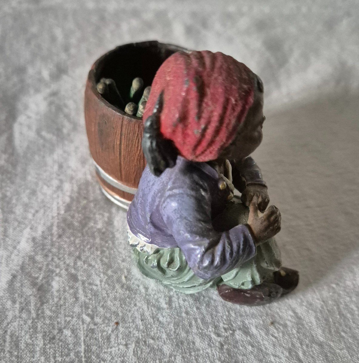 Orientalist Subject Boy Seated Beside A Barrel Forming A Pyrogenic Match Holder -photo-3