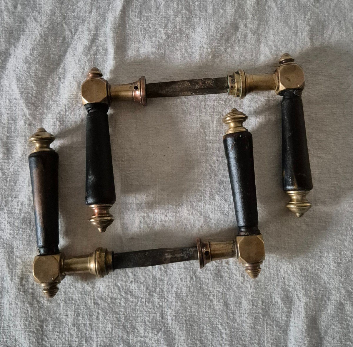 2 Pairs Of 19th Century Austro-hungarian Bronze And Horn Door Handles -photo-3