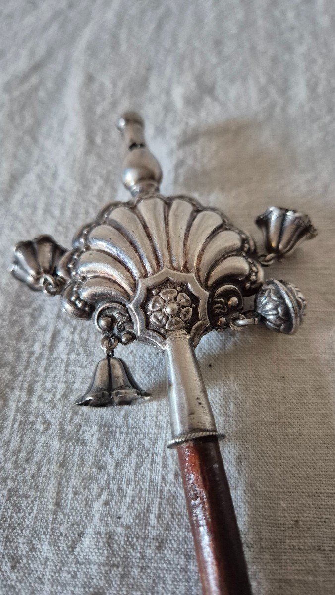 Silver Baby Rattle Whistle With Bells-photo-6