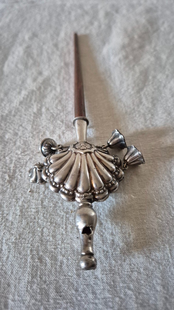 Silver Baby Rattle Whistle With Bells