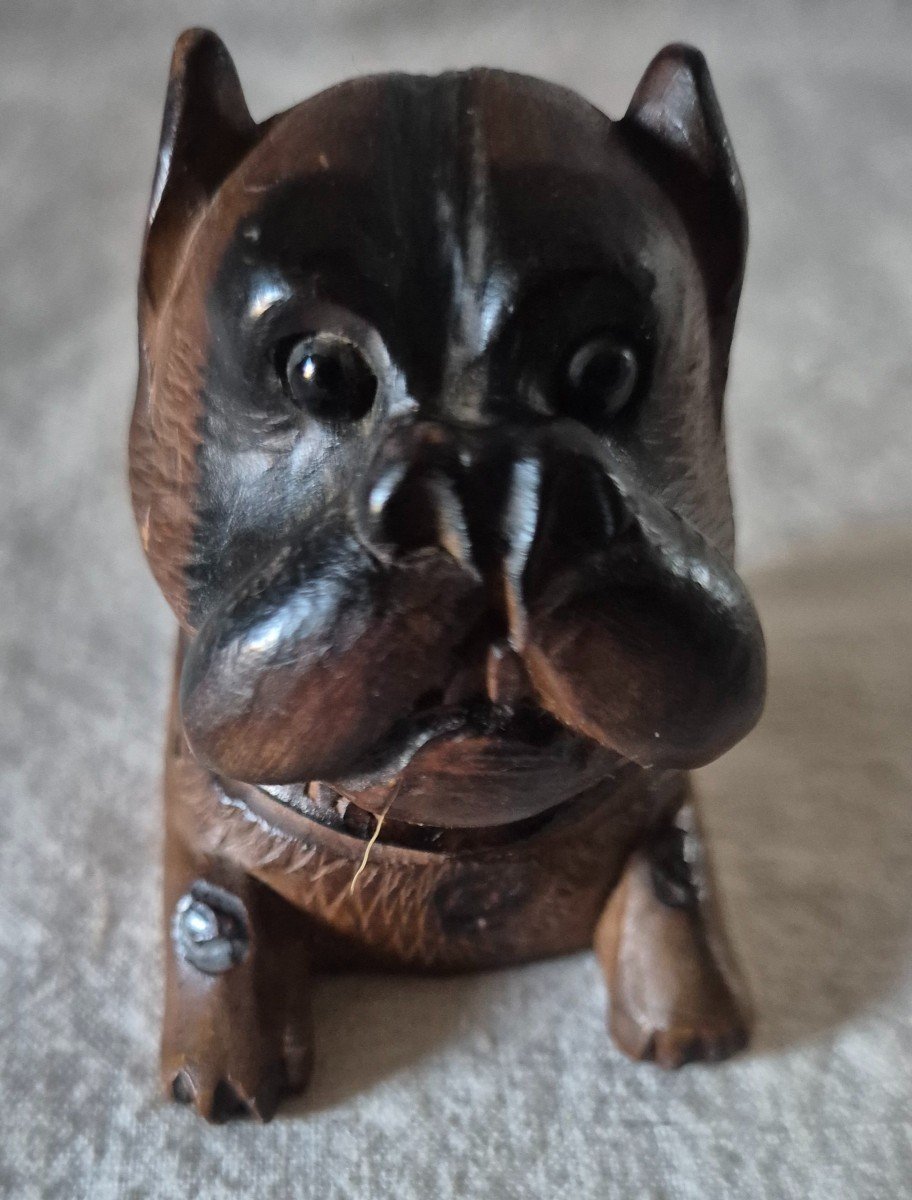 Boxer Style Dog Inkwell In Carved Elm Souvenir From Saas Fee-photo-2