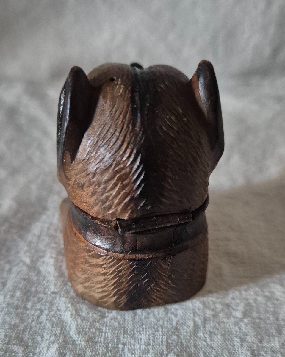 Boxer Style Dog Inkwell In Carved Elm Souvenir From Saas Fee-photo-5