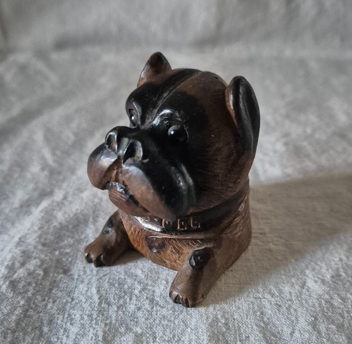 Boxer Style Dog Inkwell In Carved Elm Souvenir From Saas Fee