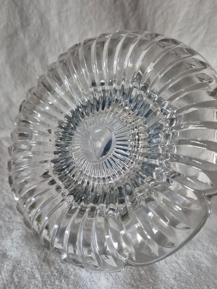 Baccarat Cut Clear Crystal Inkwell Round With Raised Rim Scalloped Shape -photo-3