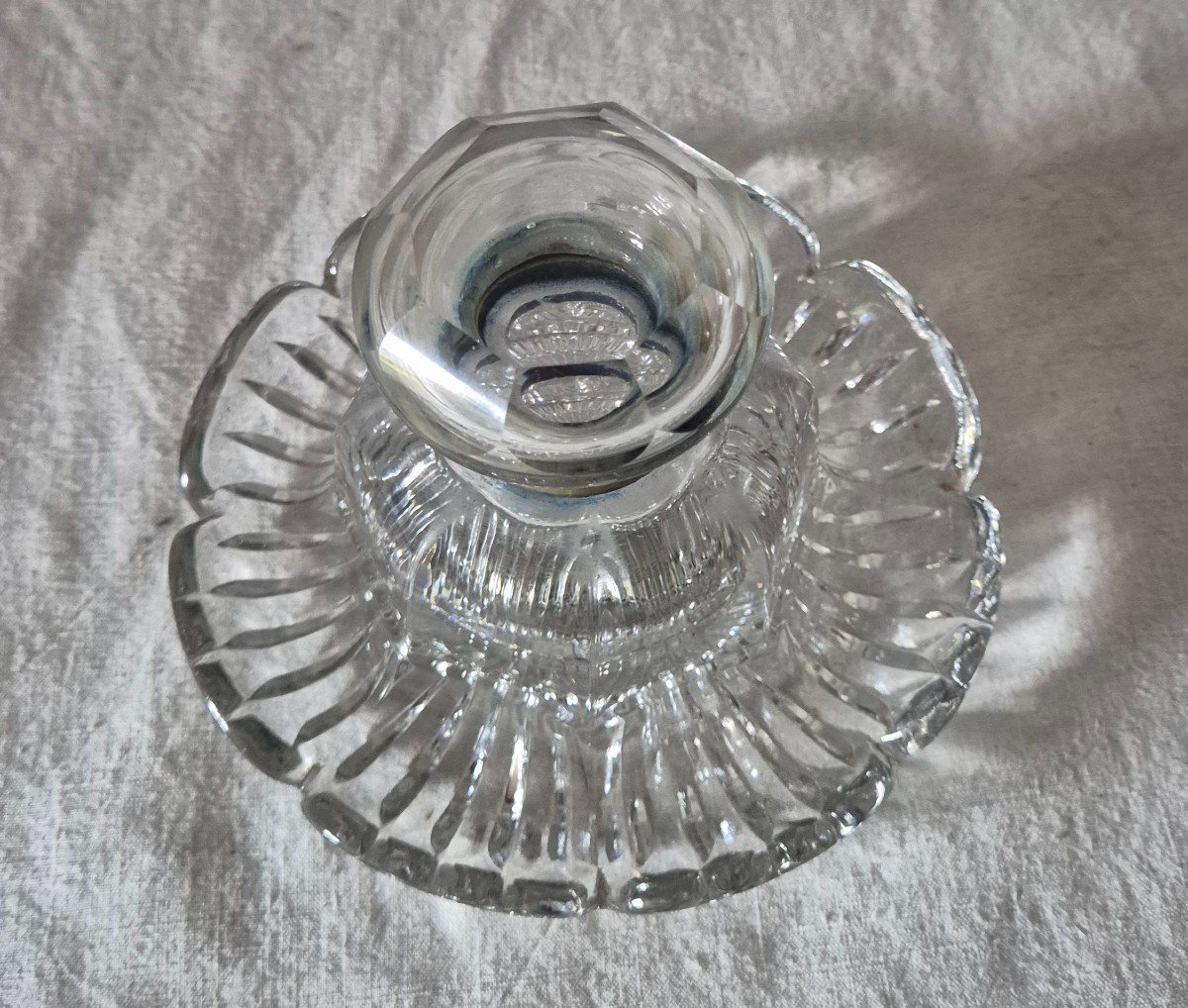 Baccarat Cut Clear Crystal Inkwell Round With Raised Rim Scalloped Shape -photo-7