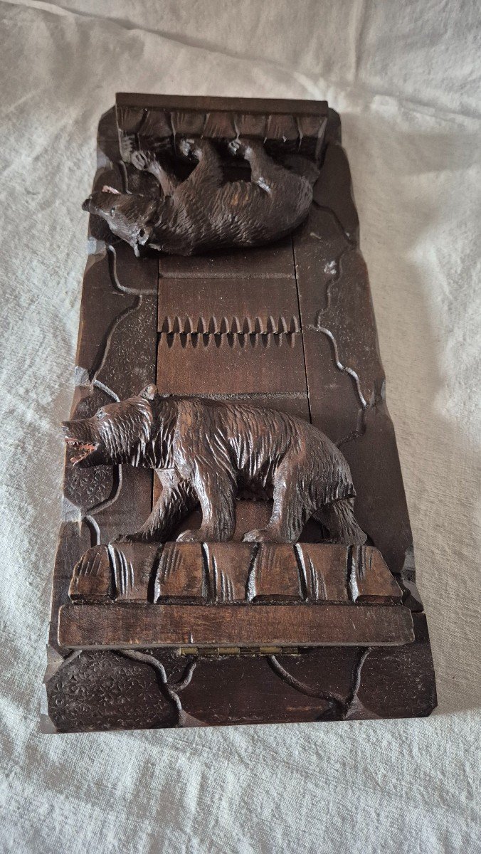 Black Forest Bear Bookends In Carved And Stained Wood -photo-3