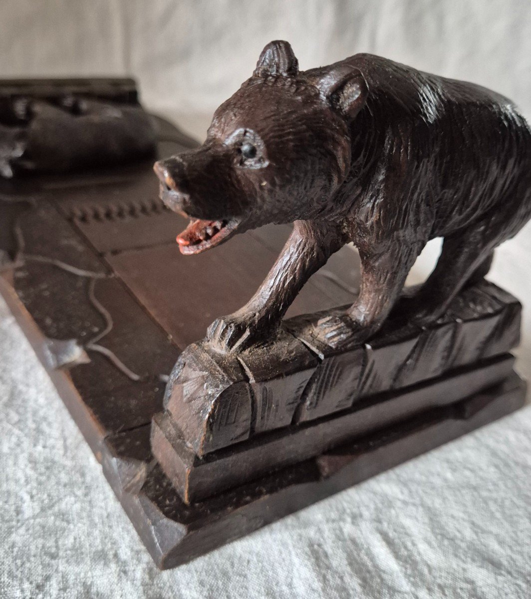 Black Forest Bear Bookends In Carved And Stained Wood -photo-4