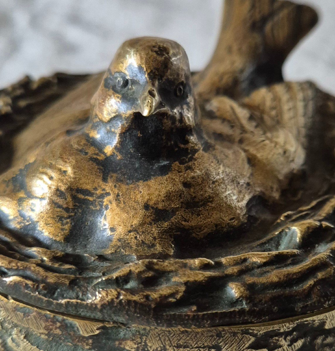 Bird On Its Nest Forming A Box Gilded Bronze -photo-3