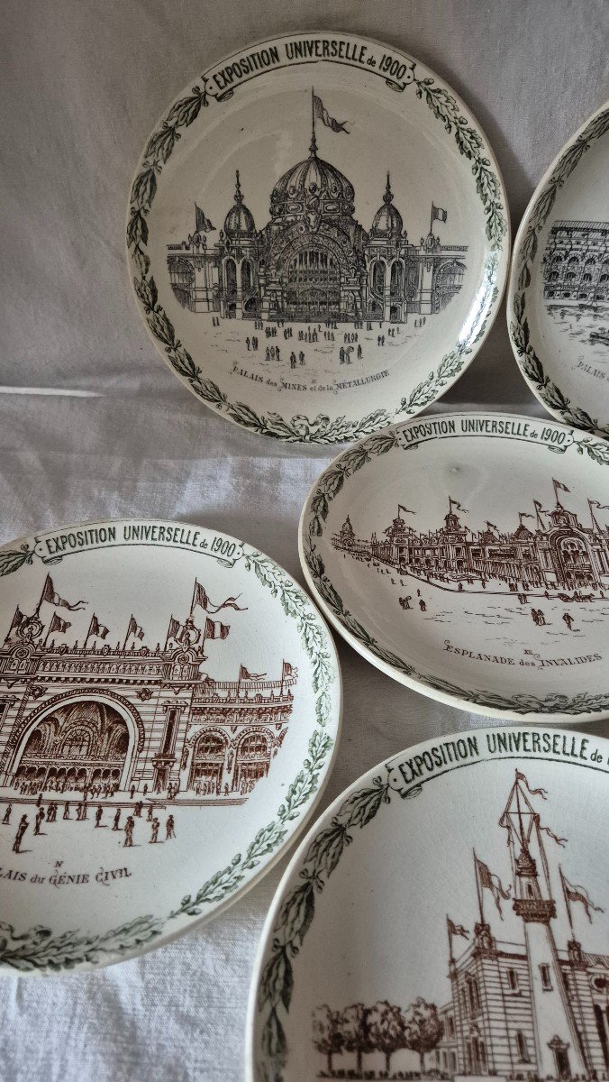 Set Of Six Souvenir Plates From The 1900 Paris Universal Exhibition, Choisy-le-roi Earthenware-photo-3