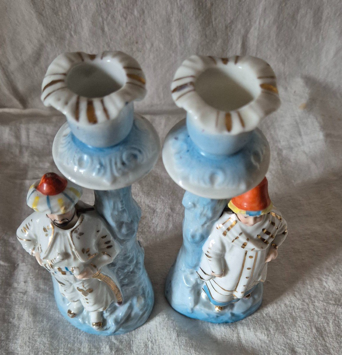 Pair Of Orientalist Paris Porcelain Candlesticks With Bousculant Heads -photo-6