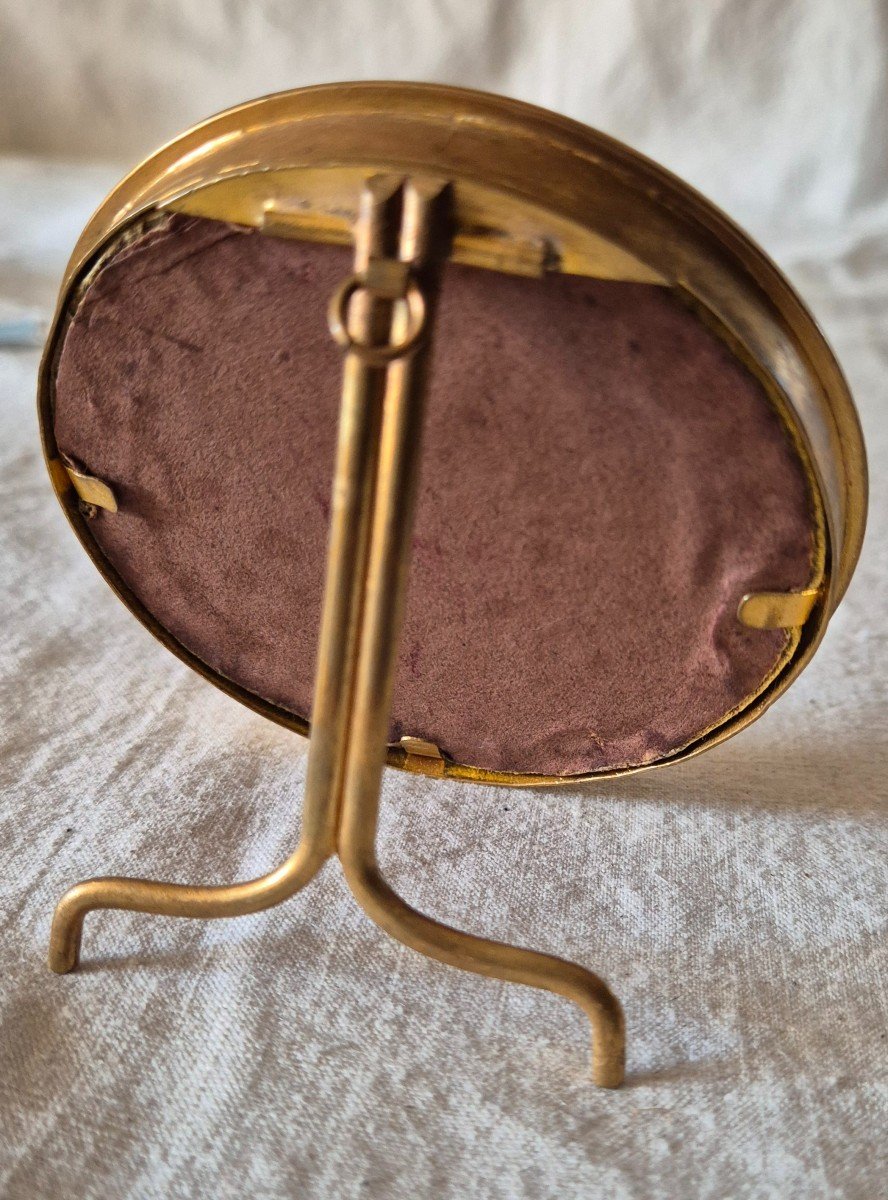 Art Deco Round Gilt Bronze Frame In Navy Blue Cloisonné Enamel-photo-1