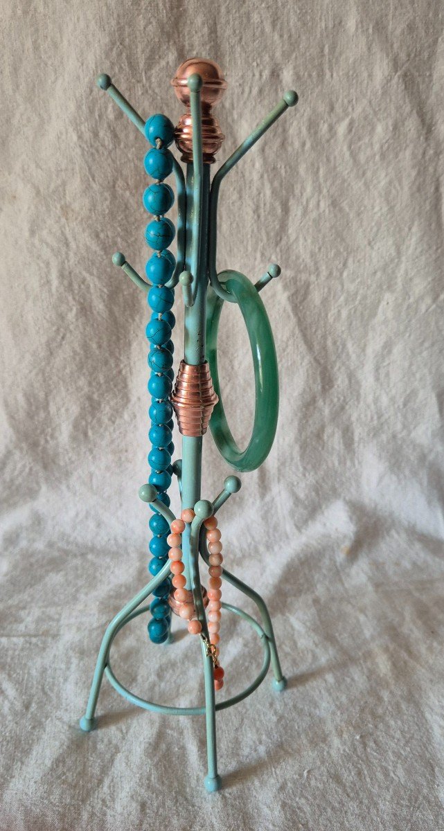 Baguier - Parrot Coat Rack In Turquoise Painted Metal And Copper Decor -photo-2