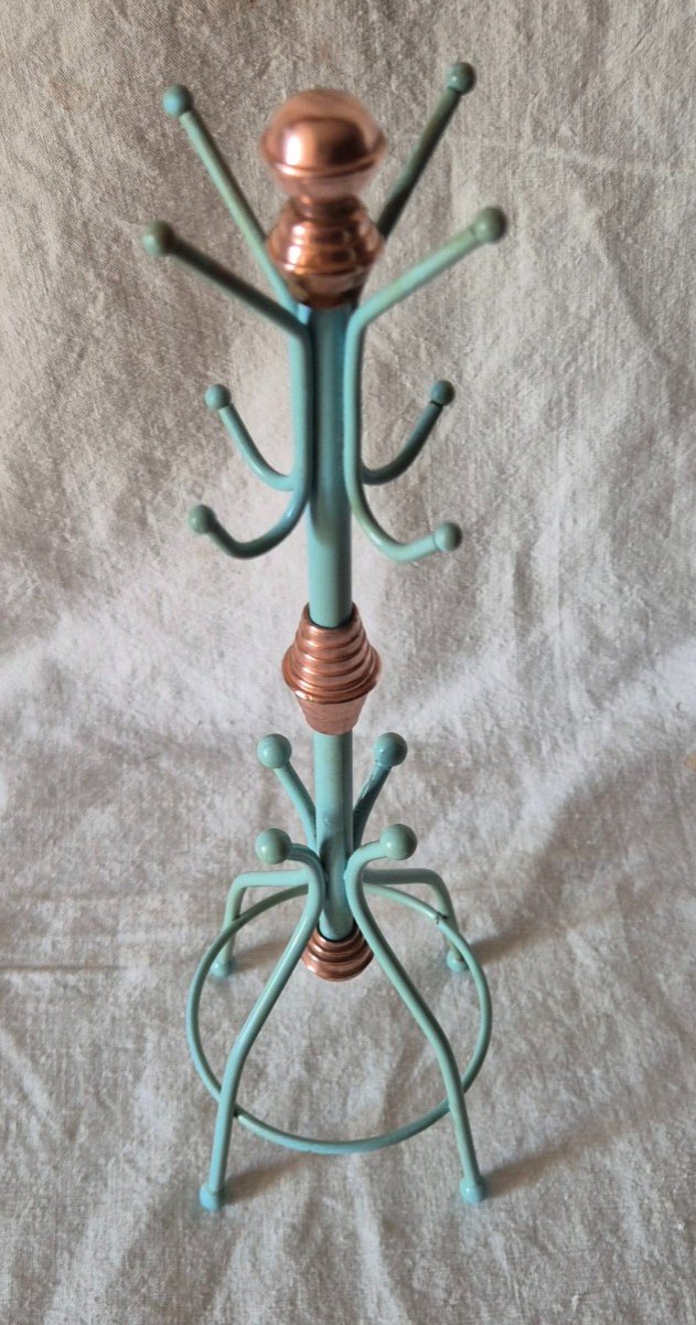 Baguier - Parrot Coat Rack In Turquoise Painted Metal And Copper Decor -photo-3