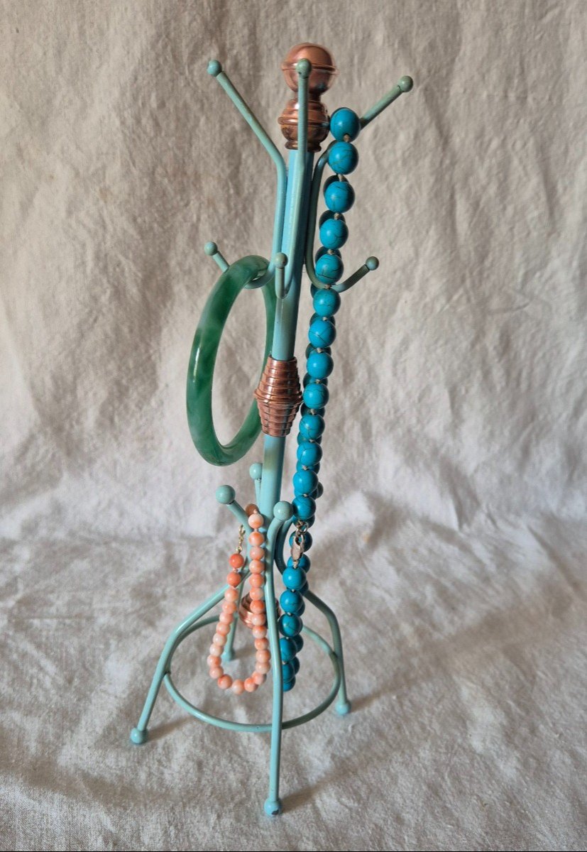 Baguier - Parrot Coat Rack In Turquoise Painted Metal And Copper Decor -photo-2