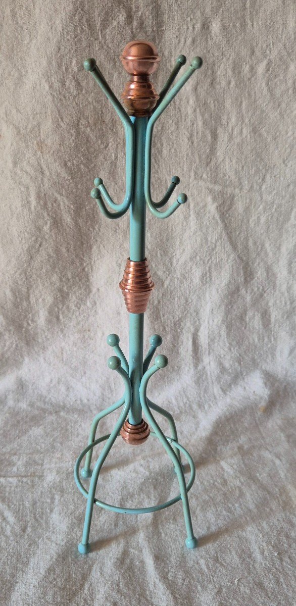 Baguier - Parrot Coat Rack In Turquoise Painted Metal And Copper Decor 