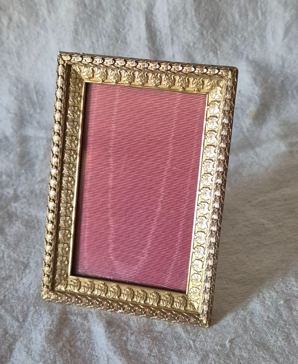 Large Baguette Gilt Bronze Photo Frame For Business Card Size Photo 