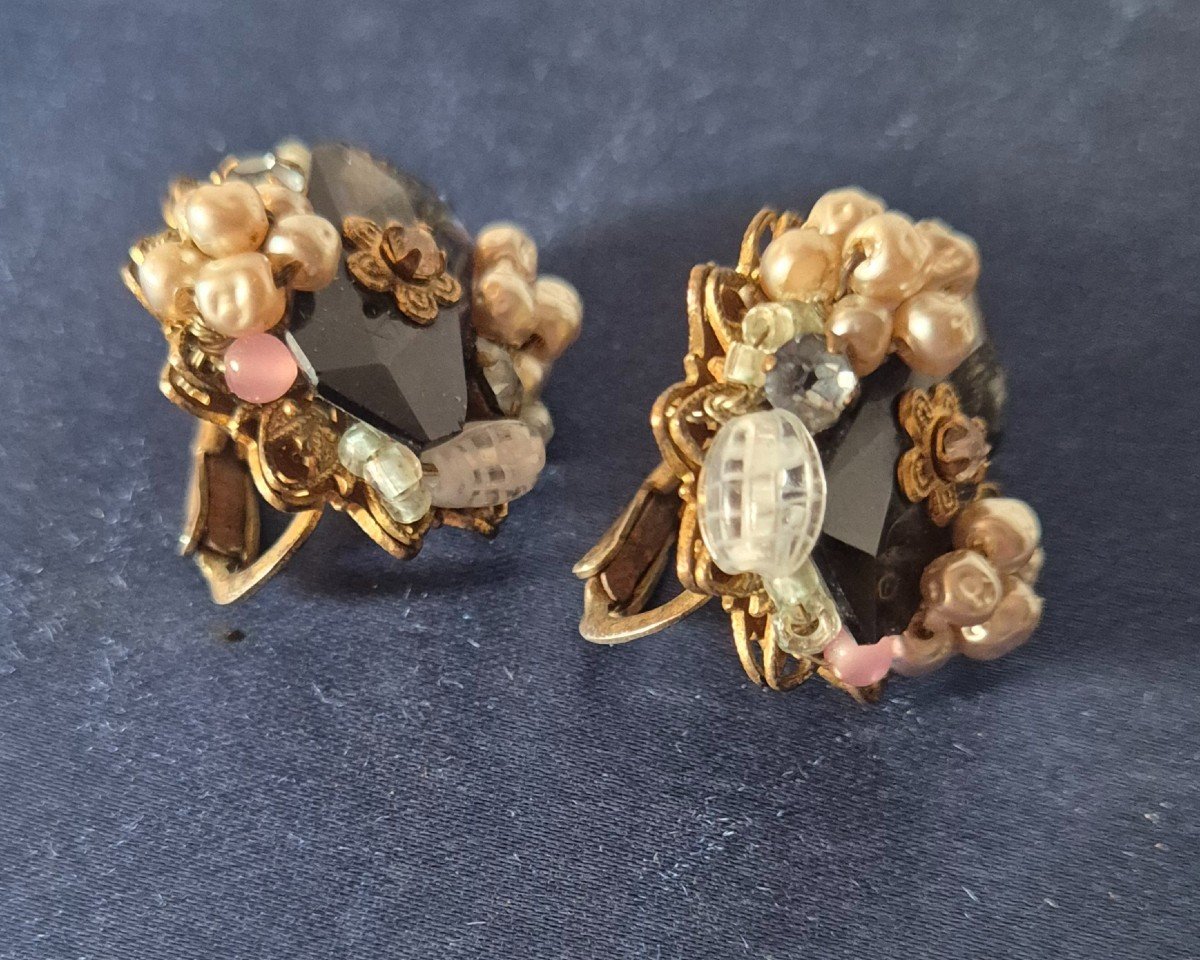 Paire De Boucles d'Oreilles Fantaisie De Miriam Haskell, USA milieu Du XXème Siècle -photo-6