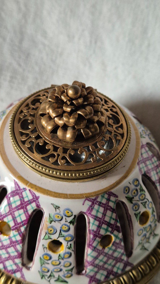 Inkwell Perfume Burner In Earthenware And Gilt Bronze From The 19th Century -photo-1