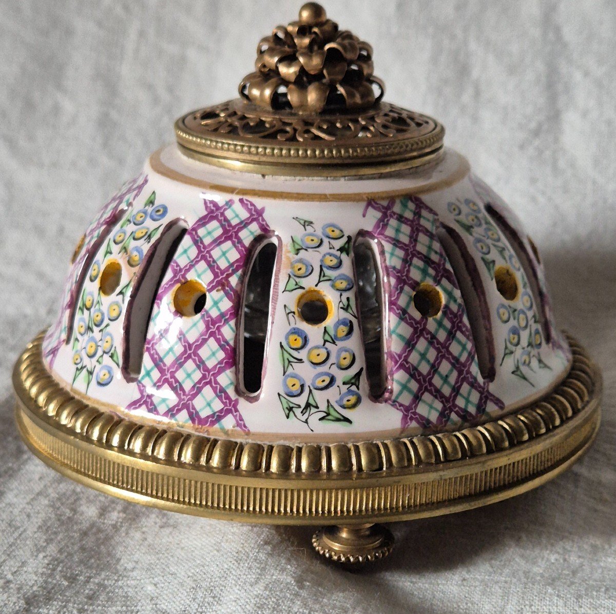 Inkwell Perfume Burner In Earthenware And Gilt Bronze From The 19th Century -photo-2