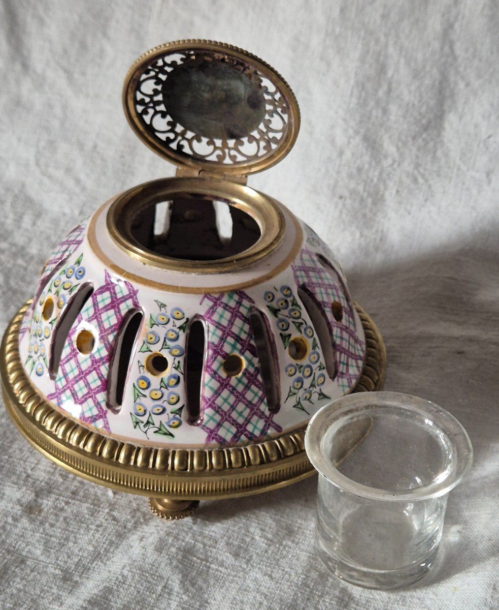 Inkwell Perfume Burner In Earthenware And Gilt Bronze From The 19th Century -photo-4