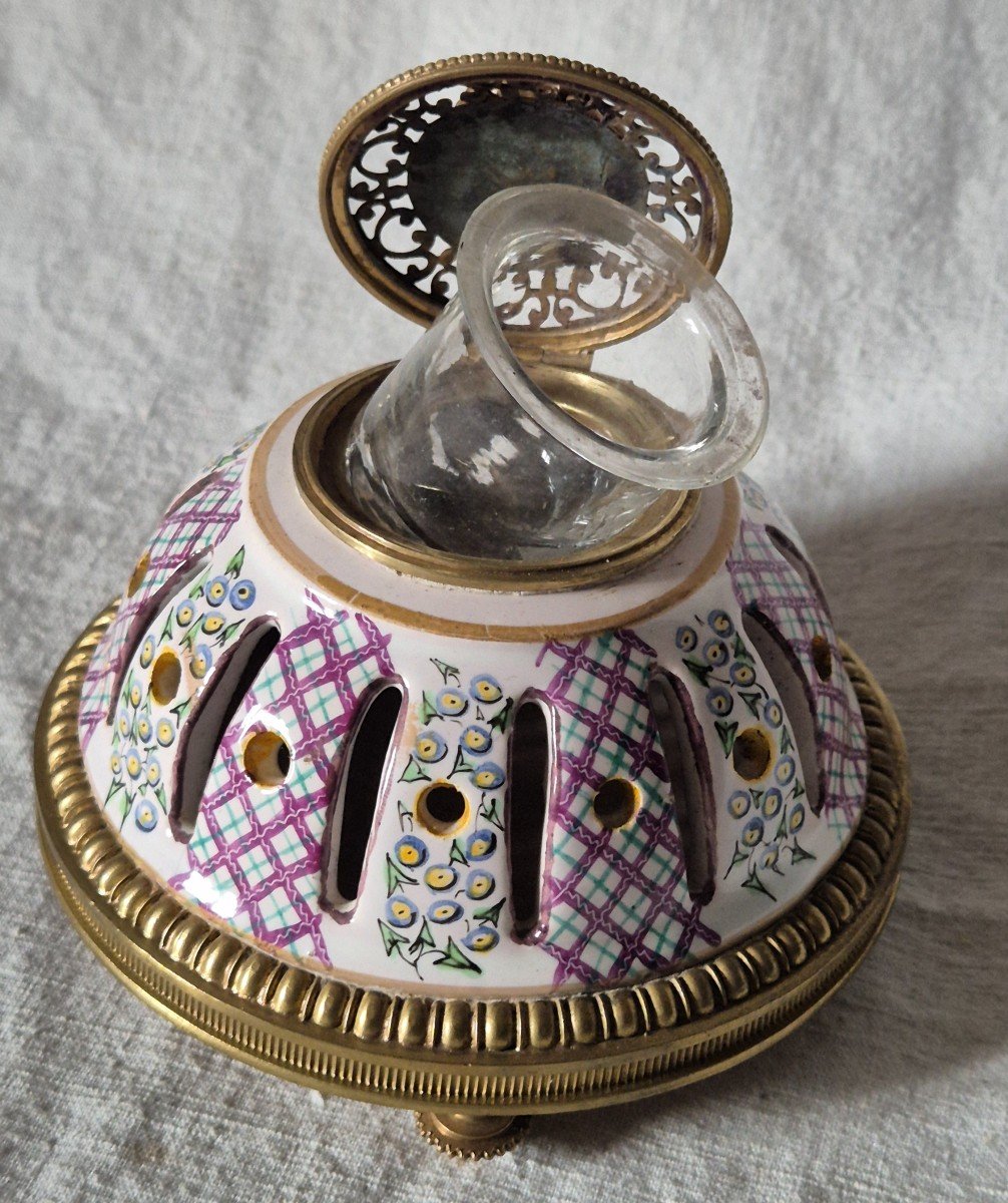 Inkwell Perfume Burner In Earthenware And Gilt Bronze From The 19th Century -photo-6