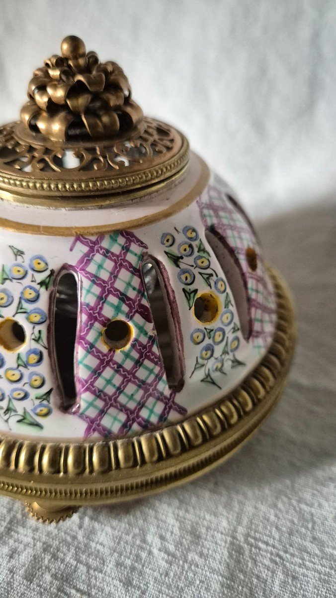 Inkwell Perfume Burner In Earthenware And Gilt Bronze From The 19th Century -photo-7