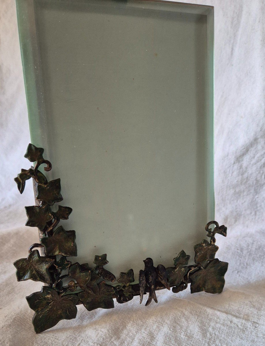 Art Nouveau Photo Frame In Naturalist Style With Laurel Leaves And A Swallow -photo-3