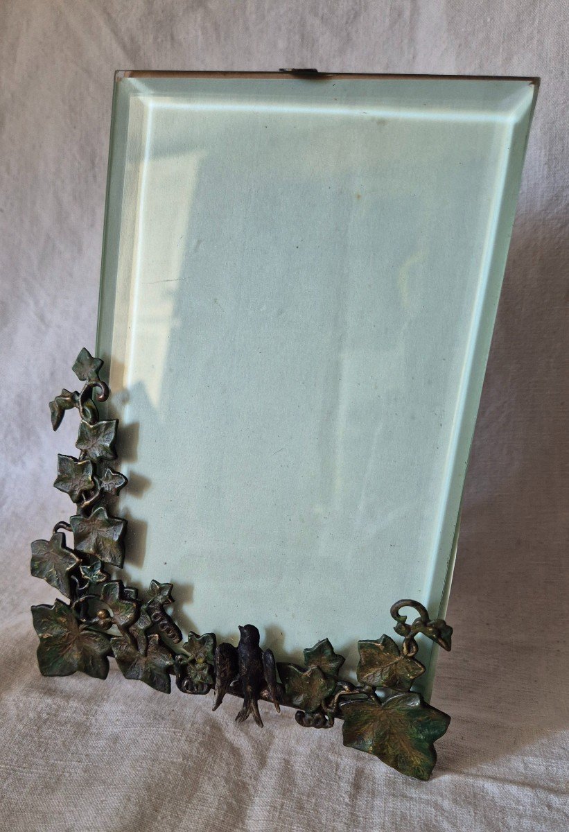 Art Nouveau Photo Frame In Naturalist Style With Laurel Leaves And A Swallow 