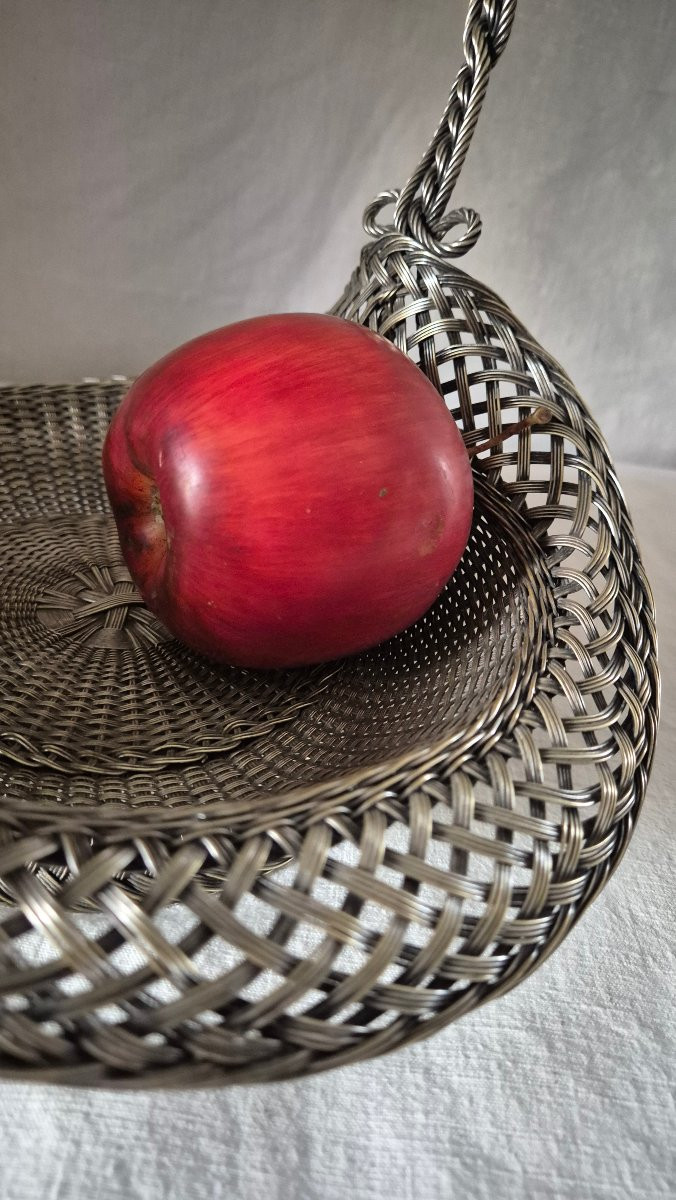 Silver Metal Wire Basket, Very Ornate Basketwork-photo-5