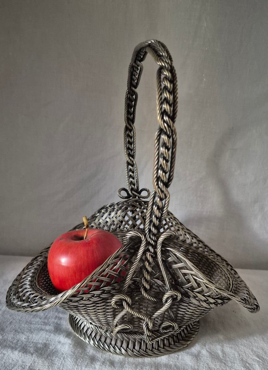 Silver Metal Wire Basket, Very Ornate Basketwork