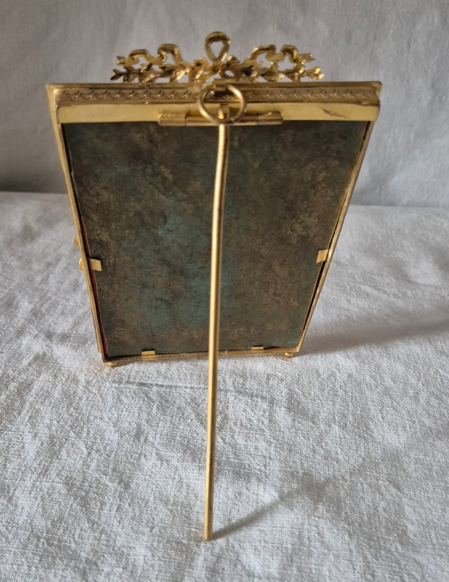 19th Century Louis XVI Style Rectangular Gilt Bronze Photo Frame With Oval Mat -photo-3