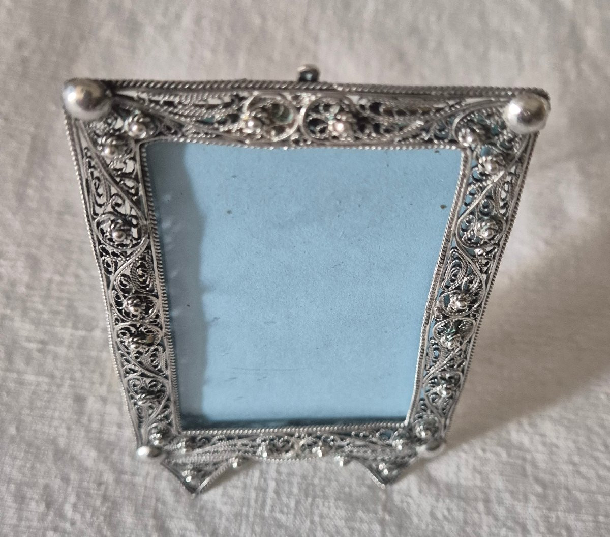 Cadre Porte Photo En Argent Filigrane Rectangulaire Ponctué De " Perles  "-photo-2