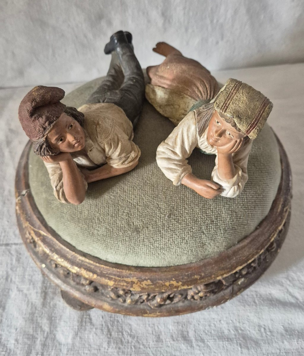 Two Sicilian Children Lying Down Polychrome Terracotta By Bernard Bloch Austria 19th Century -photo-2