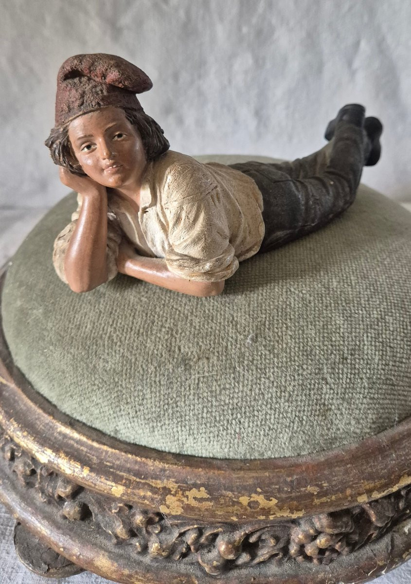 Two Sicilian Children Lying Down Polychrome Terracotta By Bernard Bloch Austria 19th Century -photo-3