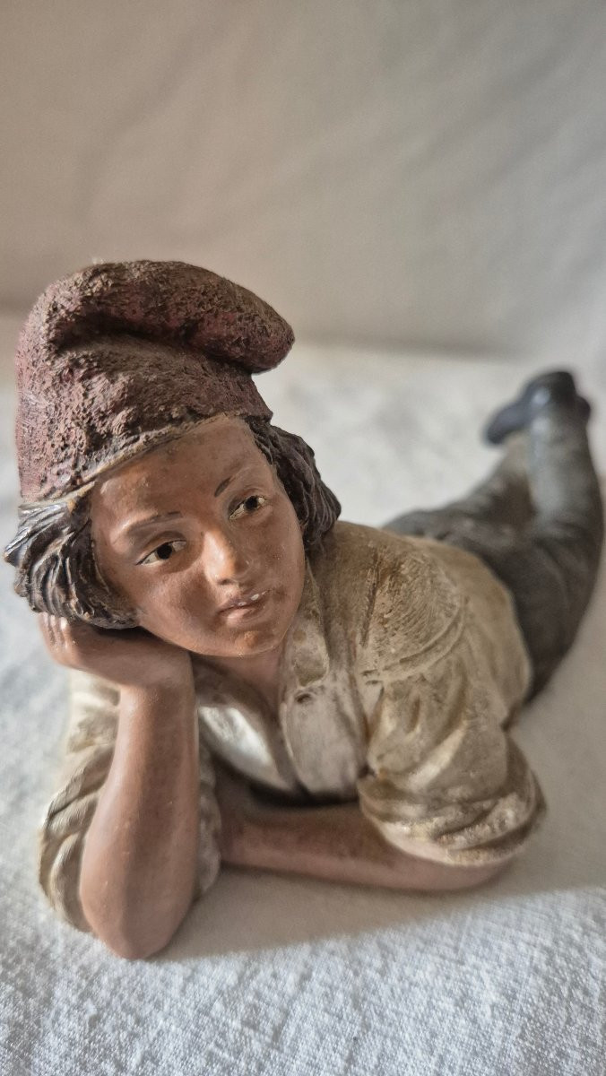 Two Sicilian Children Lying Down Polychrome Terracotta By Bernard Bloch Austria 19th Century -photo-4