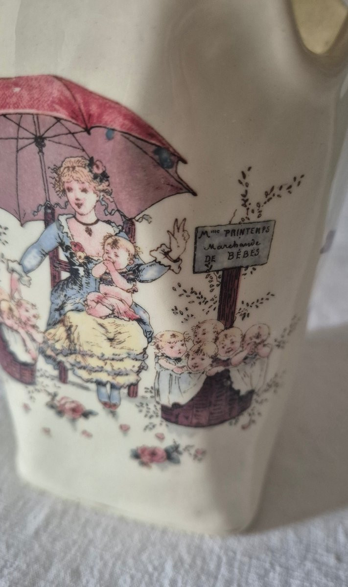 Sarreguemines "handkerchief" Style Earthenware Vase With Childish Imagery -photo-1